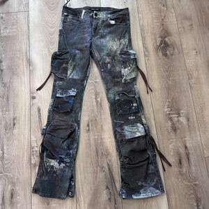 Embellish Hawk Camo Mens 32x32 Cargo Pants Dark Acid Wash Paint Splatter